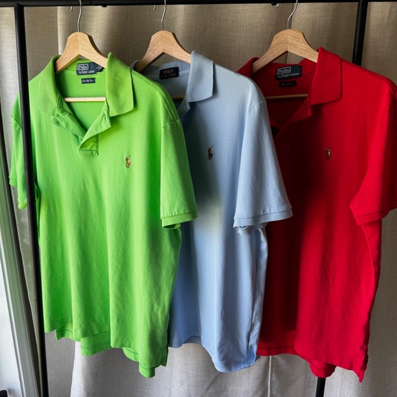 3 Polo Ralph Lauren Pima Cotton Polos | Size L | Red, Green, Blue - Picture 2 of 15